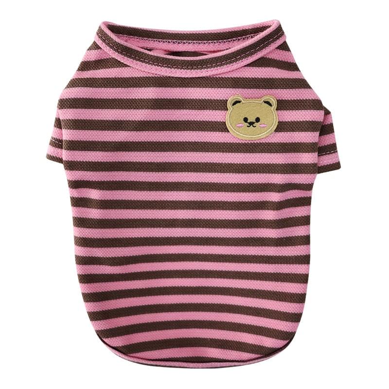 Breathable Summer Striped Shirt, With Cute Bear Print