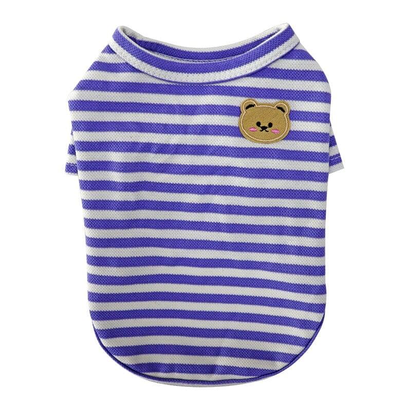 Breathable Summer Striped Shirt, With Cute Bear Print