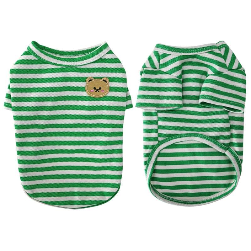 Breathable Summer Striped Shirt, With Cute Bear Print