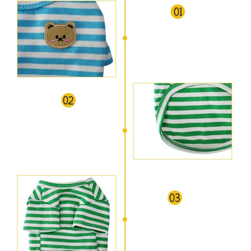 Breathable Summer Striped Shirt, With Cute Bear Print