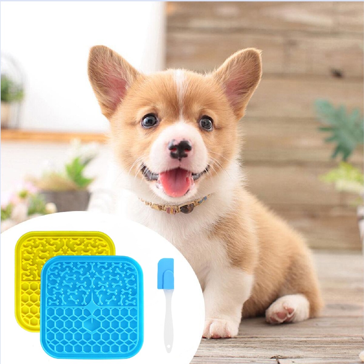 Square Silicone Licking Mat & Scraper, For small breeds