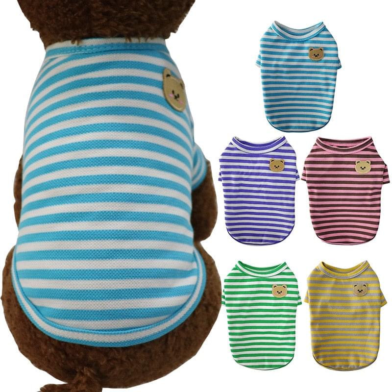 Breathable Summer Striped Shirt, With Cute Bear Print