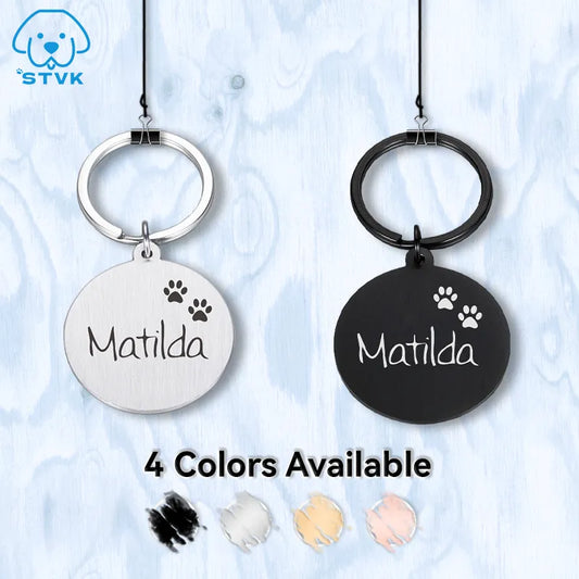 Circle Dog ID Tag, Cute Two Paw Design