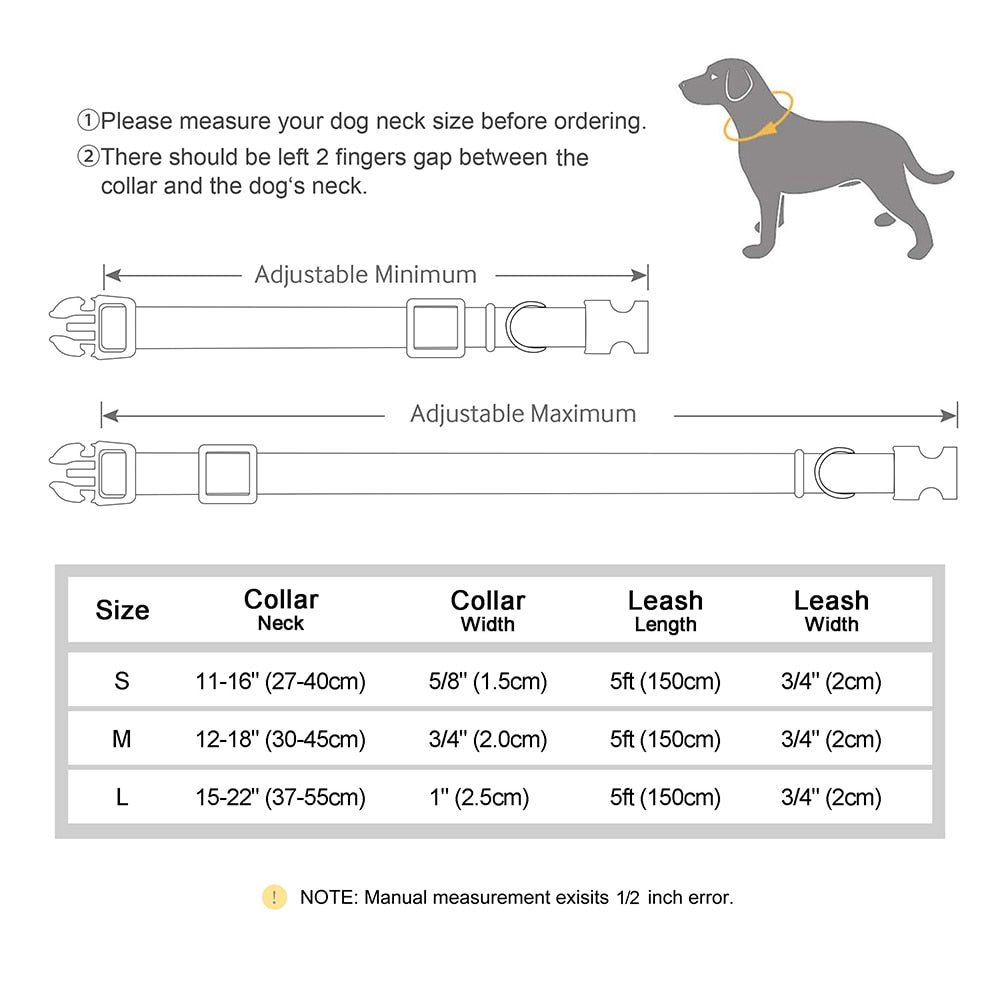 Personalized Dog Collar Leash Set, Customized Pet ID Tag, For small o learge breeds