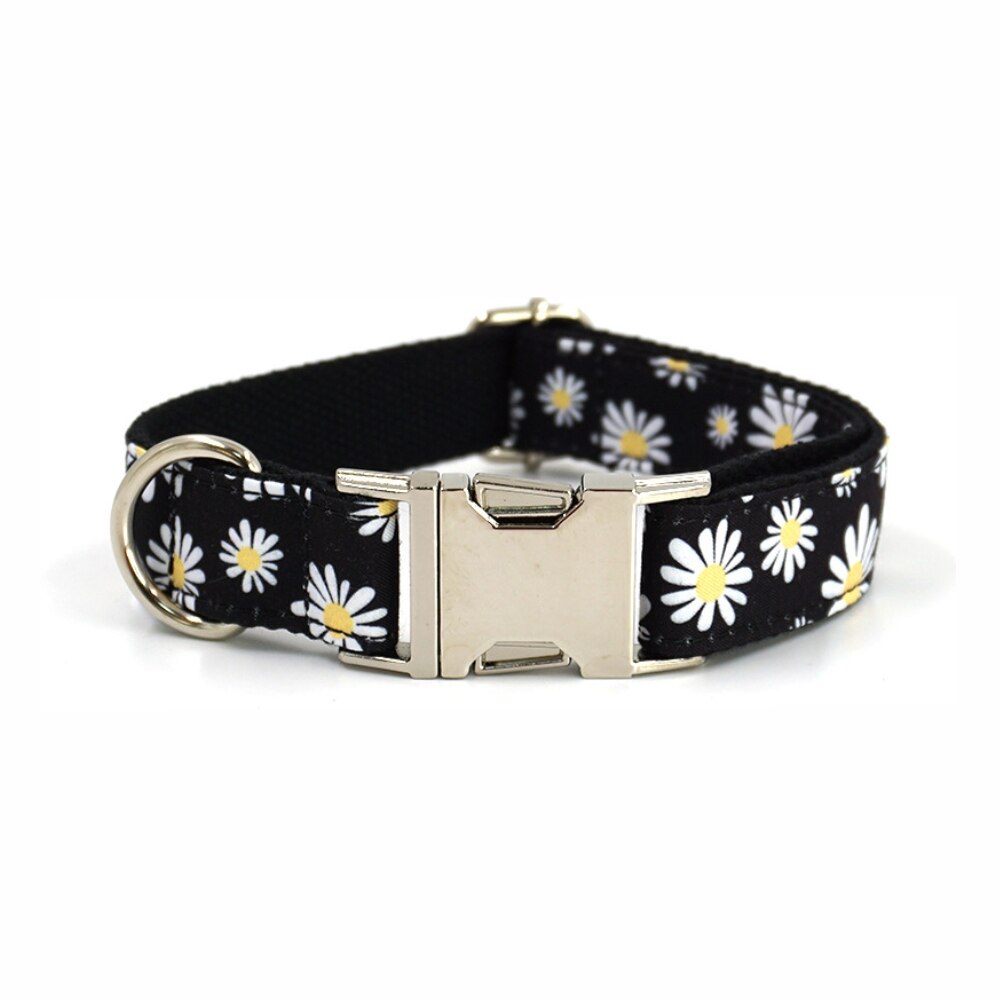 Daisy Flower Collar and Lead Set, Personalized buckle, for extra small to extra large breeds