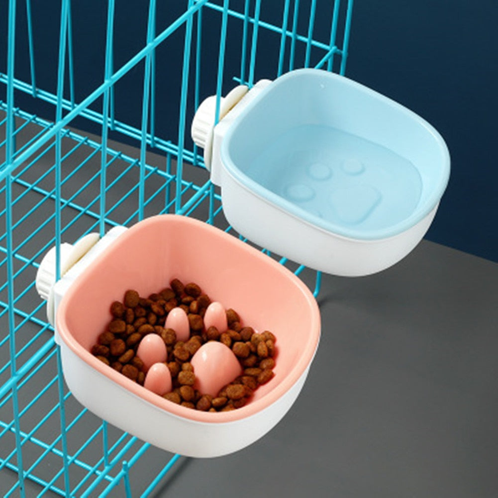 Water & Food Crate Bowls with Paw Print Design