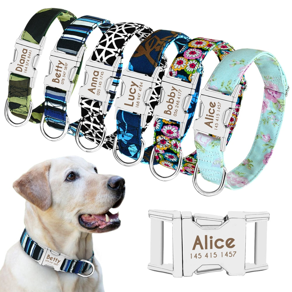 Personalized funkiy Dog Collar, Engraveing on buckle, for small to large breeds