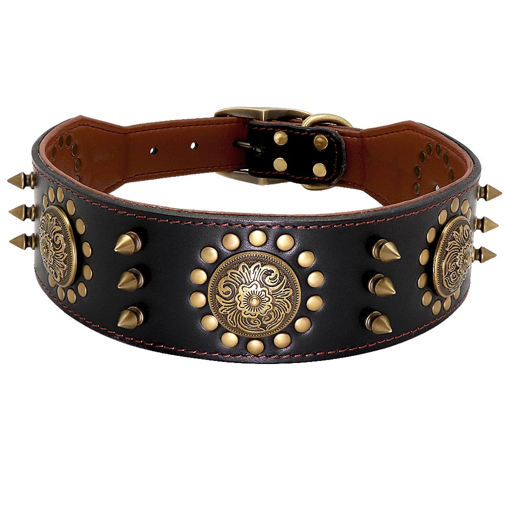 Leather Collars, Adjustable Spiked Studded for Medium to Large Dogs