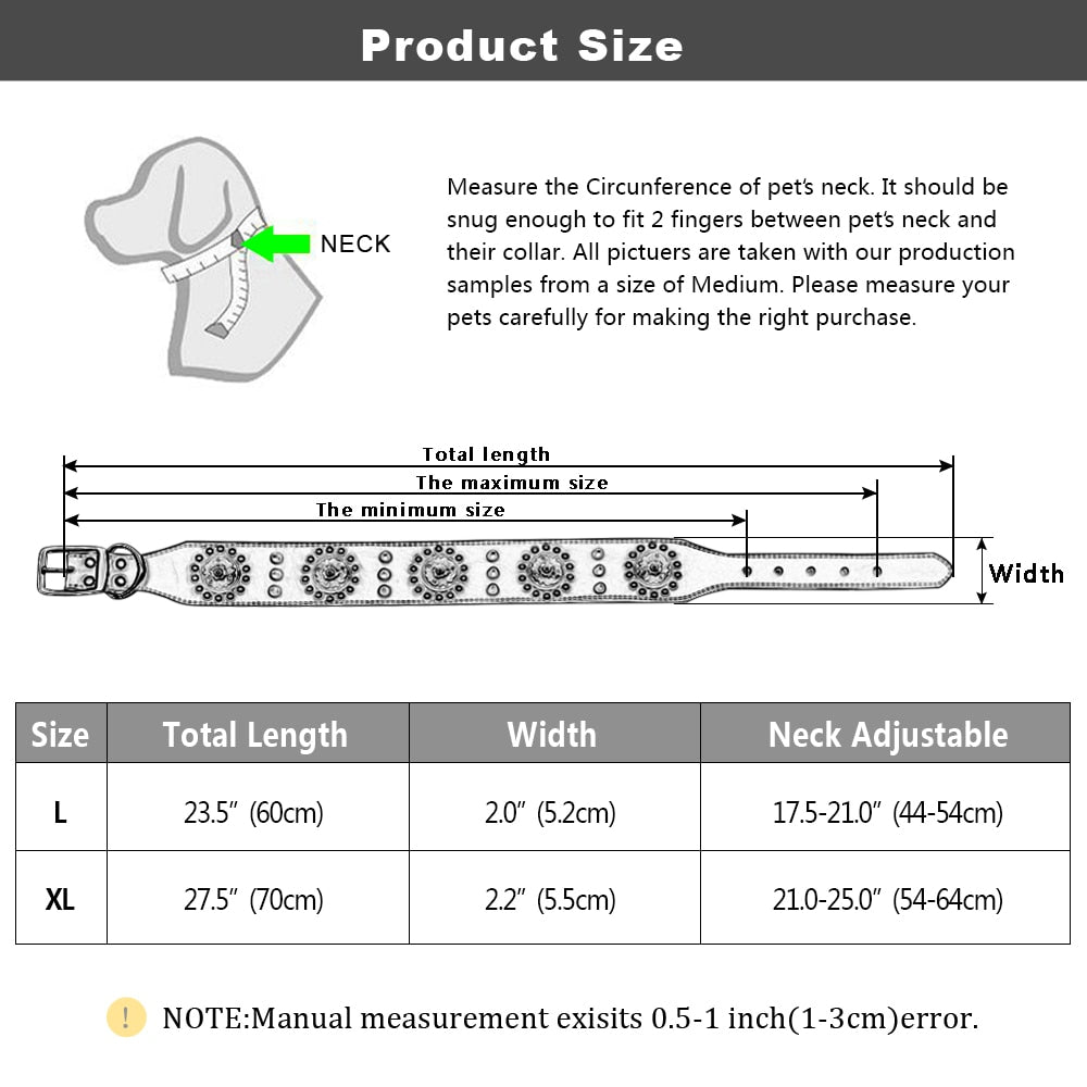 Leather Collars, Adjustable Spiked Studded for Medium to Large Dogs