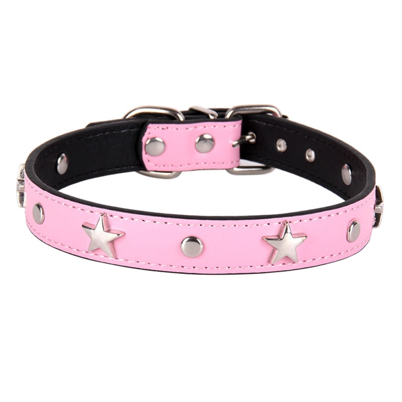 Star studded leather puppy Collars, for small to large breeds