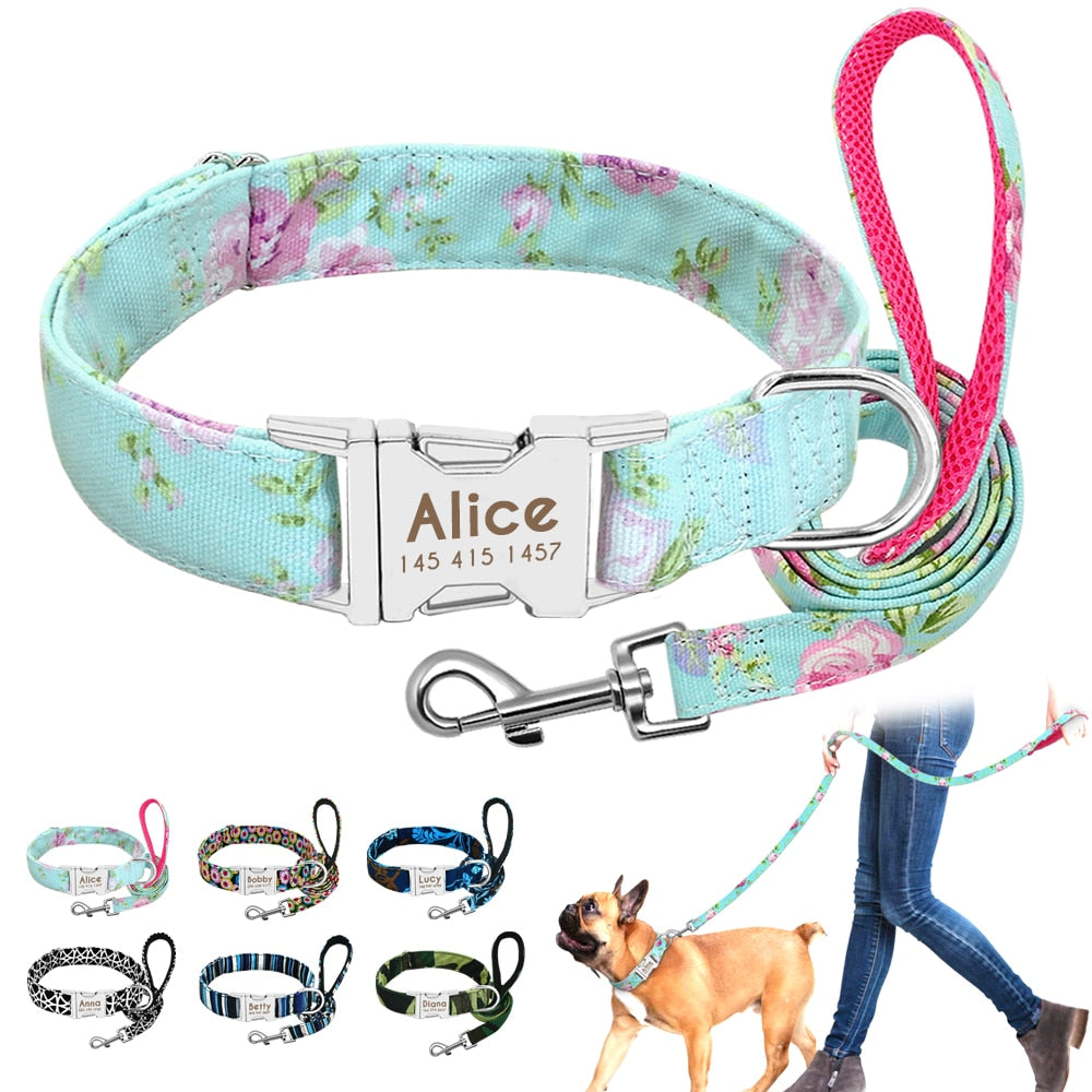 Personalized Collar, With Matching Lead and Harness set, for Small to Large Breeds