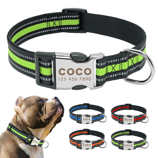 Personalized Reflective Dog Collar, with Engraveing, For small to large breeds