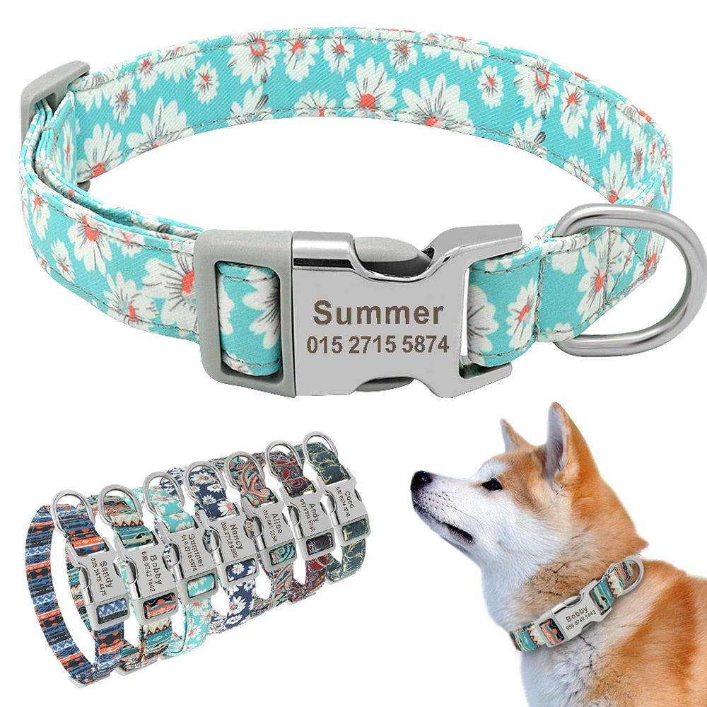 Personalized bright and outgoing dog collar, with engraveing on buckle, for small to large breeds