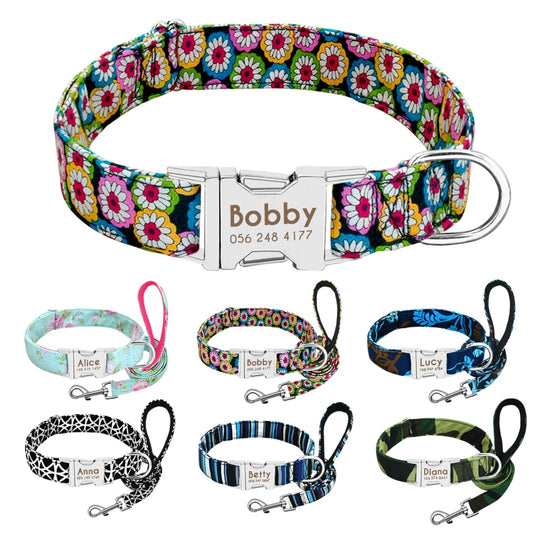 Personalized Dog Collar & Lead, for small to Large breeds