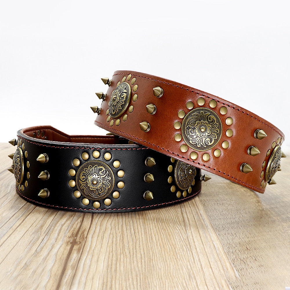 Leather Collars, Adjustable Spiked Studded for Medium to Large Dogs