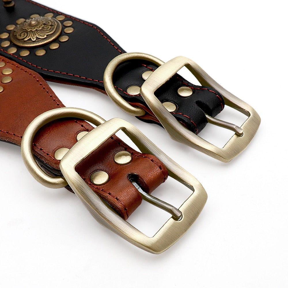 Leather Collars, Adjustable Spiked Studded for Medium to Large Dogs