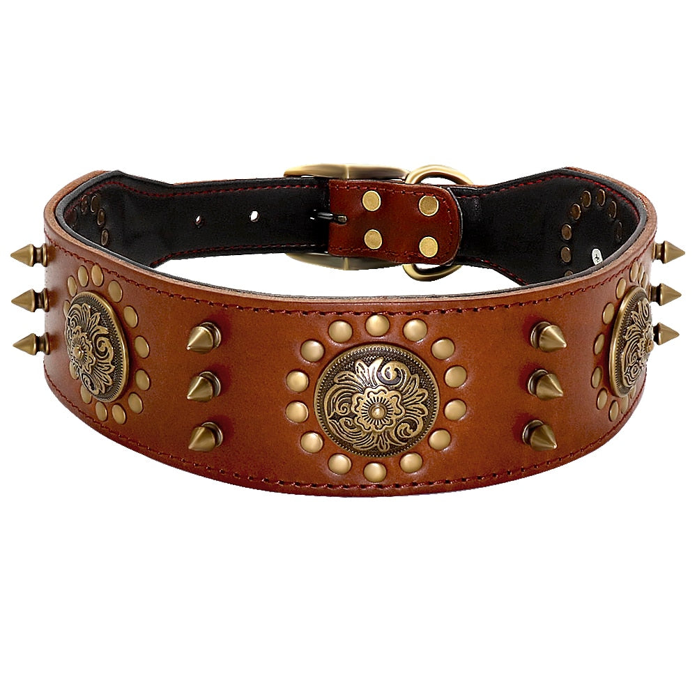 Leather Collars, Adjustable Spiked Studded for Medium to Large Dogs