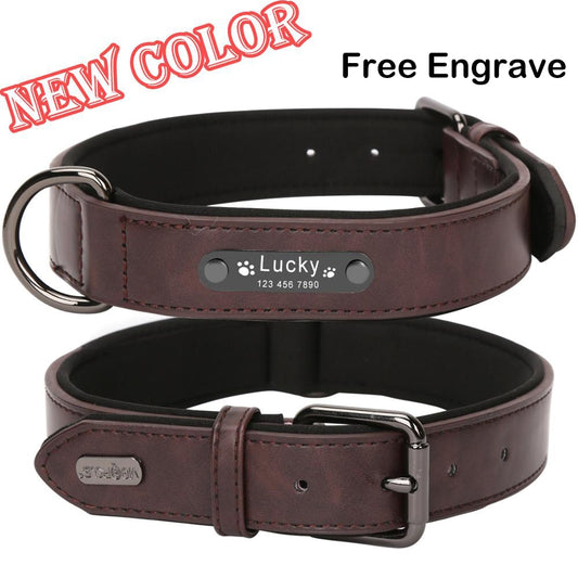 Luxury Custom Wide Leather Dog Collar, with personalized engraving, for small and large breeds