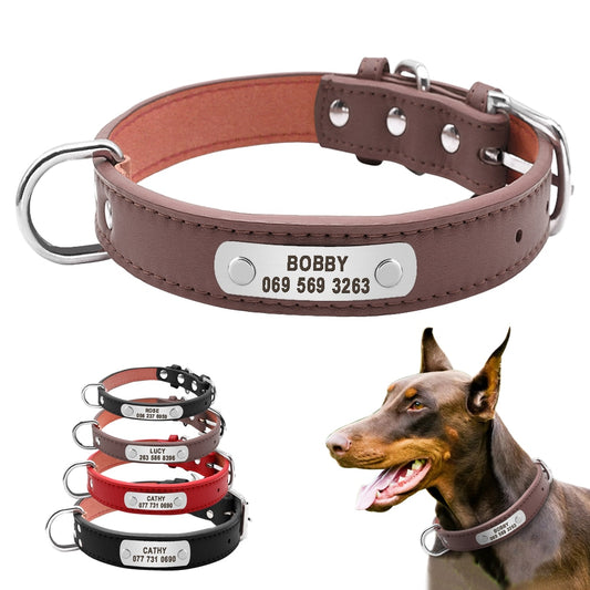 Large Durable Personalized Dog Collar, with Paddedleather, Customized ID tag, for Small to large breeds