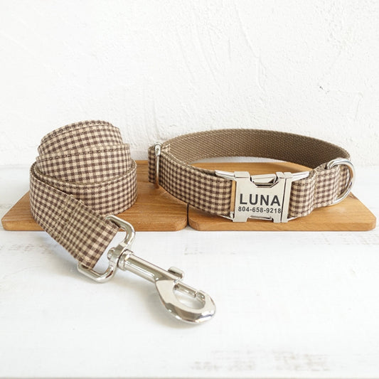 Personalized dog collar and matching lead, for extra small to extra large breeds