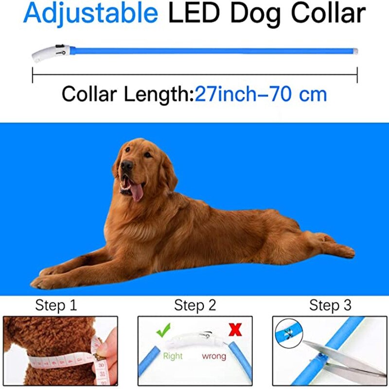 LED dog collar, USB rechargeable, for medium to extra large breeds