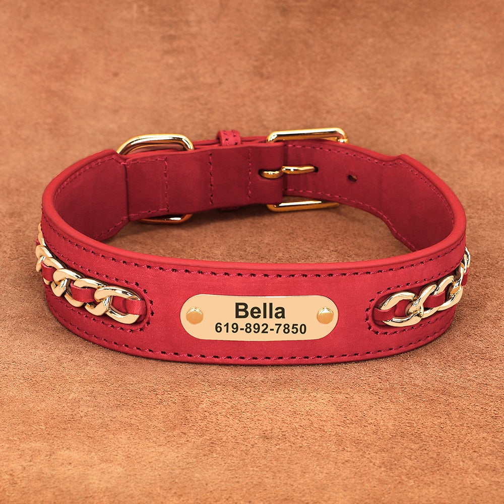 Custom Leather Dog Collar, Personalized ID Tag Nameplate, For Small, Medium and Large Dogs