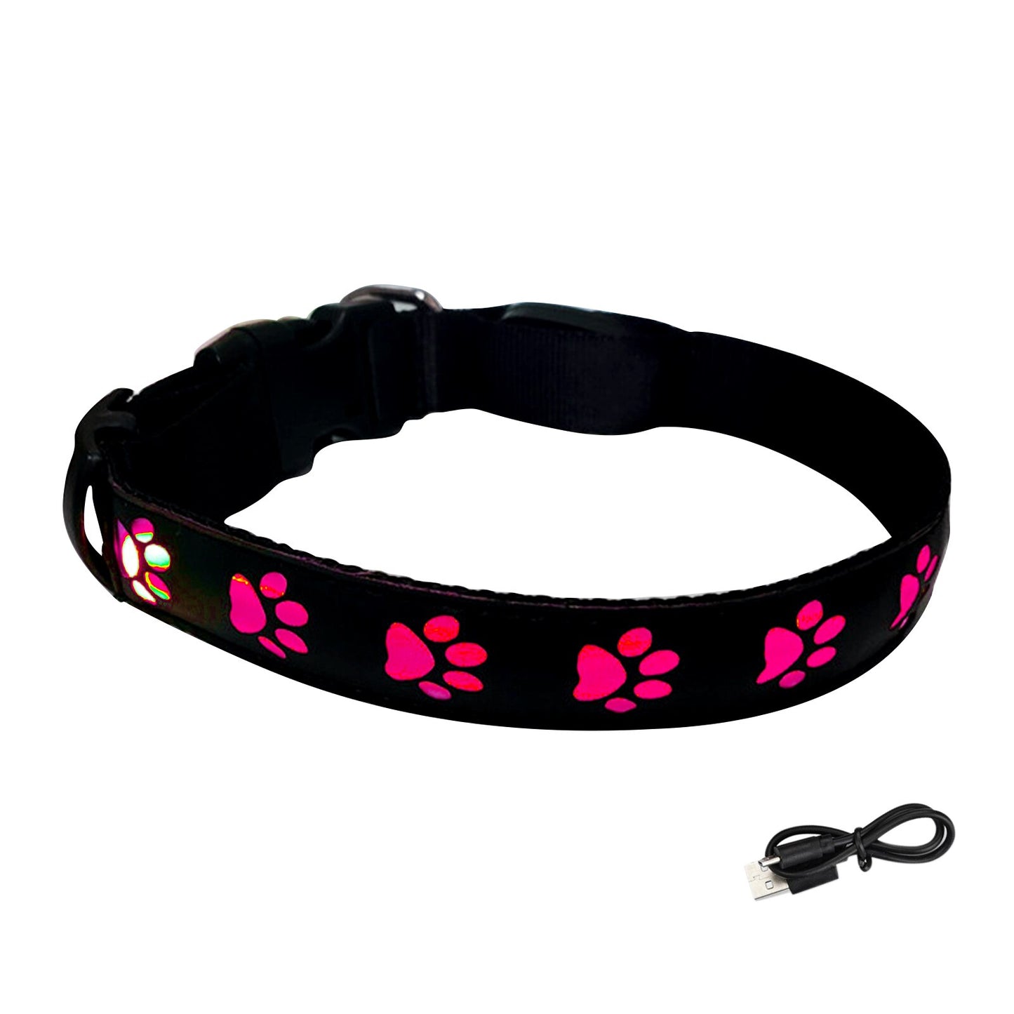 LED paw pattern light Up collar, USB Rechargeable,Adjustable Size,