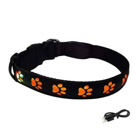 LED paw pattern light Up collar, USB Rechargeable,Adjustable Size,